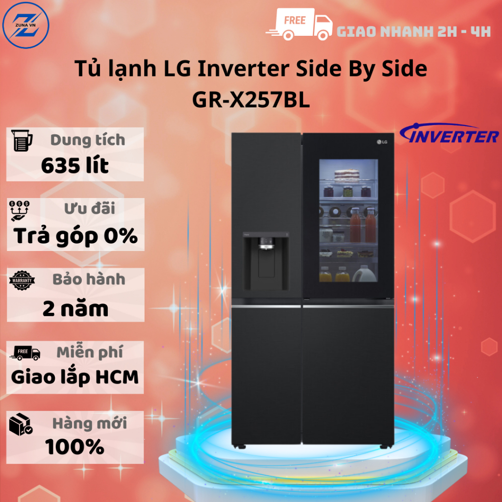 Tủ lạnh Side by Side Inverter LG 635L GR-X257BL - Bảo hành 24 tháng