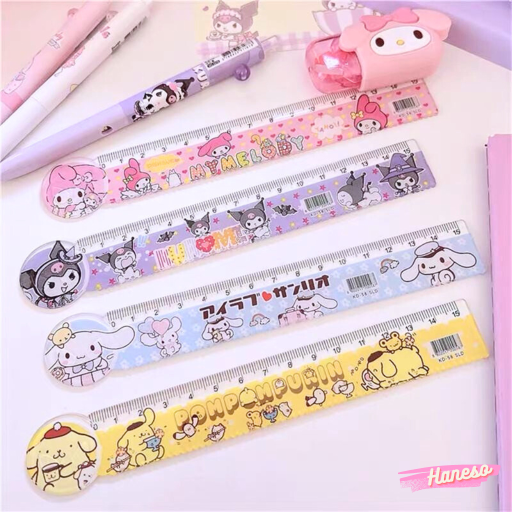 Haneso Thước Kẻ Thẳng 15cm Sanrio Kuromi Melody Cinnamoroll Purin Dụng Cụ Đo Đạc Đồ Dùng Học Tập Văn