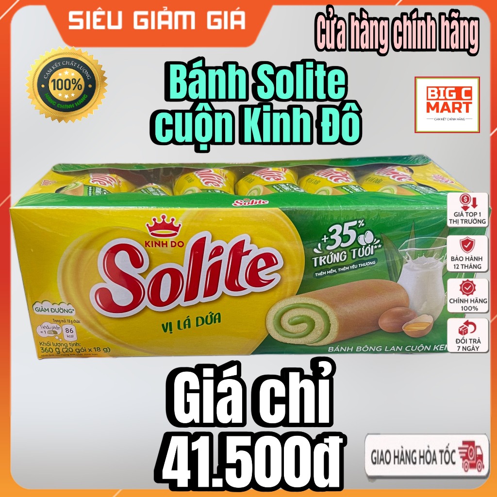 Bánh bông lan cuộn Solite Kinh Đô vị lá dứa hộp 324g