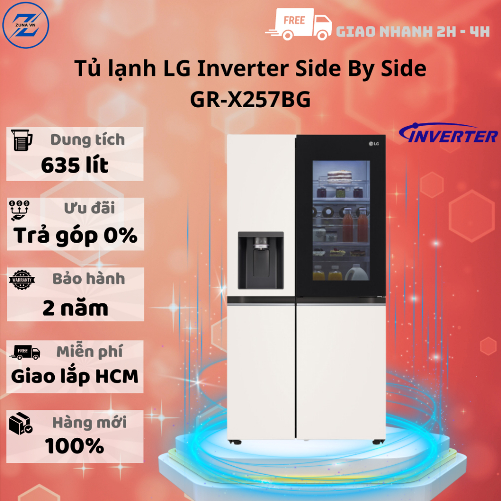 Tủ lạnh Side by Side Inverter LG 635L GR-X257BG - Bảo hành 24 tháng