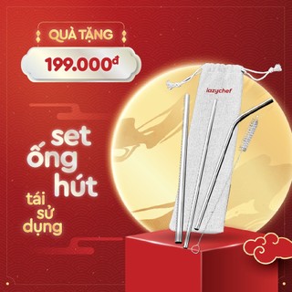 Set 3 ống hút inox 304 kèm túi đựng và cọ vệ sinh Lazychef