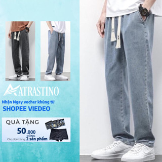 Quần jean nam baggy CẠP CHUN BẢN TO ống rộng ATRASTINO,Quần Bò Nam chun CẠP CAO phom Suông Chỉnh Eo Chất Bò cao cấp 2024