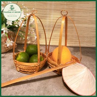 Quang gánh tre (tặng nón) trang trí cắm hoa, bày ngũ quả bàn thờ thần tài, đồ chơi trẻ em an toàn thân thiện