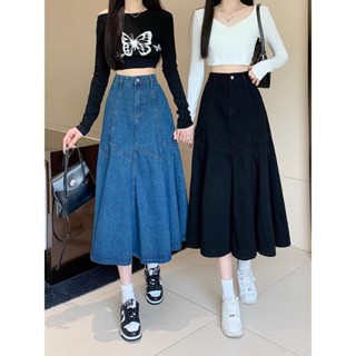 Chân váy jeans nữ dáng dài xoè cạp cao tôn dáng, chân váy bò nữ xanh đen hottrend VIOLE C86