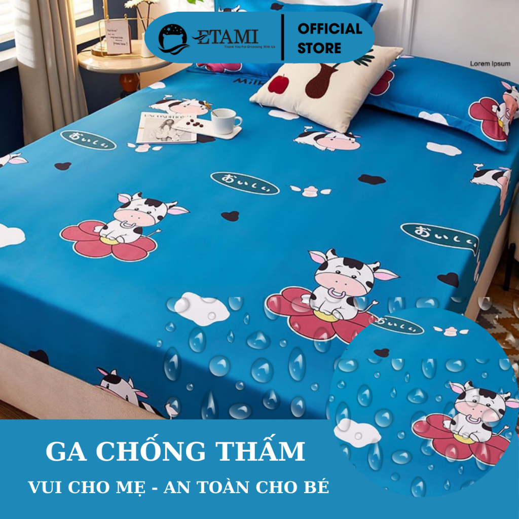 Ga chống thấm cotton thun nano kháng khuẩn không nóng bí size 1m6/1m8/2m ETAMI