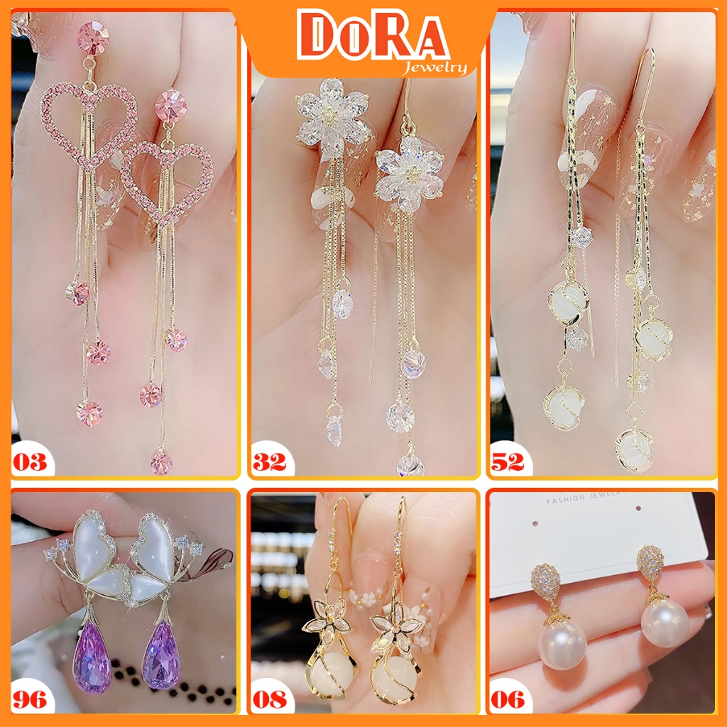 Bông Tai Dây Rút Đính Đá Hàn Quốc Kiểu Dáng Sành Điệu Phong Cách Ngầu Thích Hợp Đi Học Peb467 Bstkd - [Dora Jewelry]