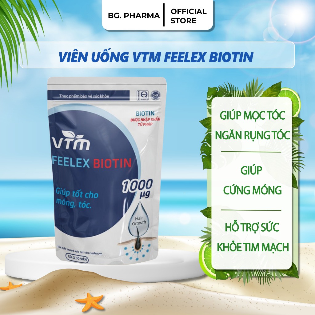 Viên uống VTM Feelex Biotin ngăn rụng tóc, hỗ trợ mọc tóc Biotin gói 30 viên (30 Ngày)