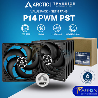 Bộ kit 5 quạt tản nhiệt arctic p14 pwm pst - chính hãng bh 6 năm, fan case 14cm 140, êm, bền, điều tốc pwm