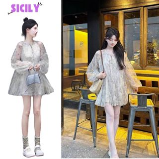 Đầm voan hoa nhí tay bồng, đầm babydoll tay bồng váy tơ tay phồng VHN702
