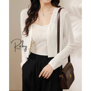 Áo khoác len nữ , áo khoác nữ cardigan dệt kim mỏng dáng croptop màu đen trắng xanh PC Hàn quốc - RUBY DESIGN