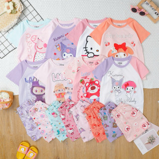 (17kg...45kg) Đồ bộ cọc tay bé gái thun cotton vnxk