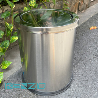 Thùng rác inox nắp lật KENZIO, thùng rác inox nắp bập bênh, kích thước 25 x cao 30 cm