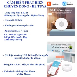 Cảm biến phát hiện chuyển động PIR Wifi Motion Sensor, App Tuya Smart Life-