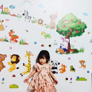 DECAL DÁN TƯỜNG THỎ GỐC CÂY THÚ KÉO CO có keo sẵn bóc dán
