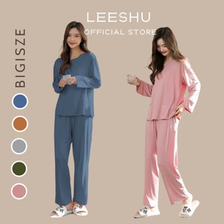 Bộ đồ thun lạnh tay dài nữ❤LEESHU❤mặc nhà ủ kem thu đông Bộ đồ ngủ chất cotton lạnh mềm mát co giãn thoải mái có Bigsize