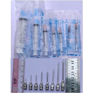 Bơm tiêm các loại 1 ml, 3 ml, 5ml, 10ml, 20ml và Kim tiêm các loại 9, 12, 16 Dùng để tiêm gia súc, gia cầm, chó, mèo