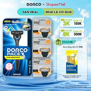 Combo 3 Hộp Đầu Dao Cạo 4 Lưỡi Dorco Pace 4 (1 Hộp 4 Đầu) Tặng 1 Bộ Dao Cạo Râu 3 Lưỡi Dorco Pace 3