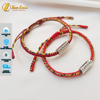 Vòng tay chỉ tông đỏ bện chỉ ngũ sắc kiểu tibets ống trụ khắc chú bình an may mắn - DIY TUỆ LÂM