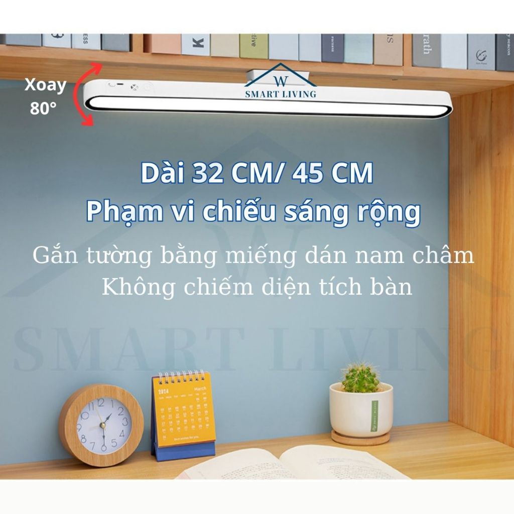 Đèn học LED 32CM/ 45CM xoay 80° bảo vệ mắt chống cận sạc Pin tích điện USB 3 chế độ sáng đèn làm việc máy tính gắn tường