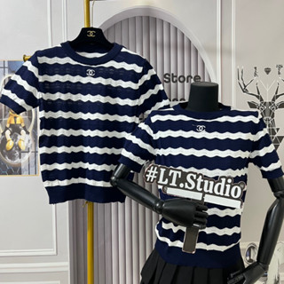 Áo len nữ cộc tay, len mongtoghi cổ tròn x thêu ngực 446