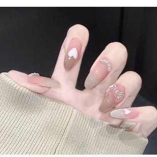 Nailbox Nuna móng úp thiết kế họa tiết trái tim đính nơ móng tay giả thiết kế