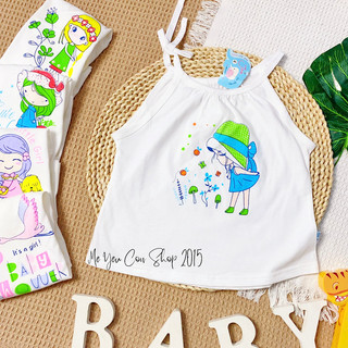 Áo hai dây cotton mềm mịn, in hình dễ thương cho bé gái - jou