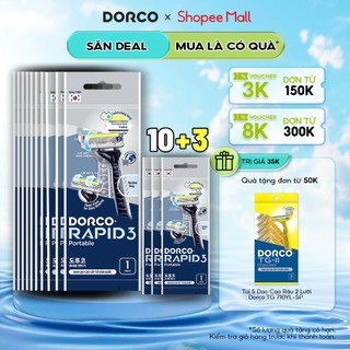 Combo 10+3 túi Dao Cạo Râu Tiện Lợi 3 Lưỡi Dorco RAPID 3 Disposible Tiện Lợi TRC100BL-1P (Túi 1 cái)