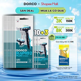 Combo 10+3 túi Dao Cạo Râu 2 Lưỡi DORCO RAPID 2 PLUS Disposable TNC100SB-2P (Túi 2 cái)