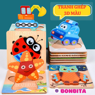 Đồ chơi ghép hình gỗ nổi 3D bằng gỗ thông minh giáo dục Montessori nhiều chủ đề giúp bé phát triển trí tuệ (3d màu )