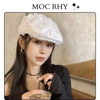 Mũ beret hoa hồng form mũ phồng dày dặn có dây điều chỉnh vừa size đầu dành cho nữ K-008