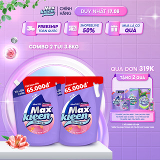Combo 2 túi nước giặt xả maxkleen hương hoa nắng 3.8kg/túi