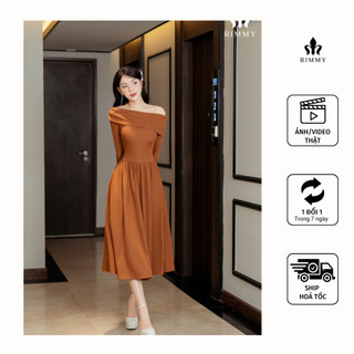 Váy đầm tiểu thư thiết kế trễ vai thanh lịch nâu tây tôn da Design by RIMMY - Lobter Dress