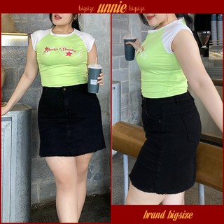 Chân Váy Jean Nữ Bigsize 58-90kg Có Quần Trong Màu Đen Đậm Nhạt Tua Lai Cạp Cao Co Giãn Thoải Mái