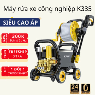 Máy Rửa Xe Cao Áp KAW Lõi Đồng, Máy Bơm Rửa Xe Công Nghiệp Tia nước xa 10m, có Rulo, dây dài 15m