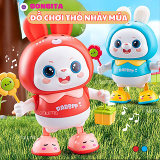 Đồ chơi thỏ cầm hoa giỏ quà nhảy múa có đèn có nhạc di chuyển vui nhộn cho bé