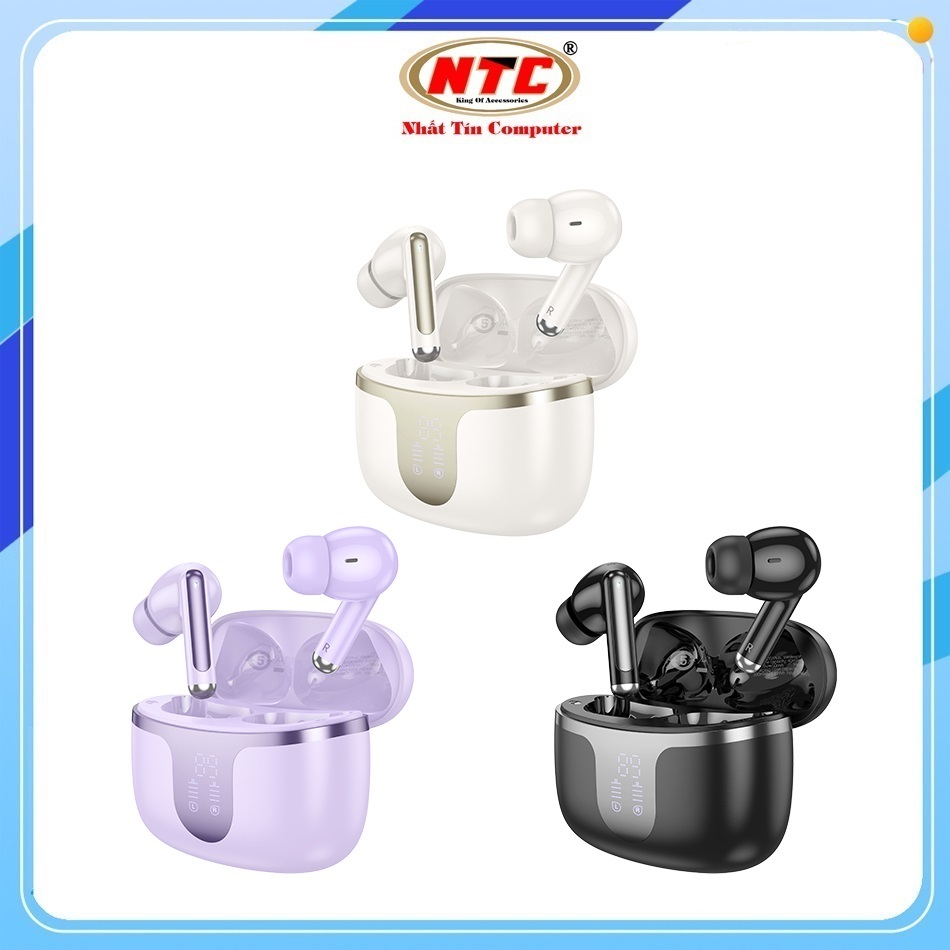 Tai nghe Bluetooth TWS Hoco EQ10 Plus W5.4, Giảm ồn ANC + ENC, Pin 7H, Màn hình LCD Dock sạc - NHẤT 