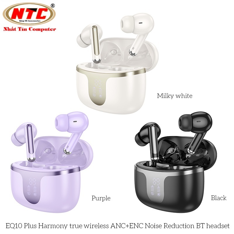 Tai nghe Bluetooth TWS Hoco EQ10 Plus W5.4, Giảm ồn ANC + ENC, Pin 7H, Màn hình LCD Dock sạc - Hãng 