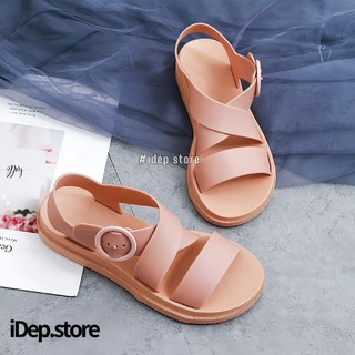 Giày sandal nữ nhựa dẻo iDEP quai chéo bản lớn cao 3cm đi mưa đi học siêu bền chống trơn
