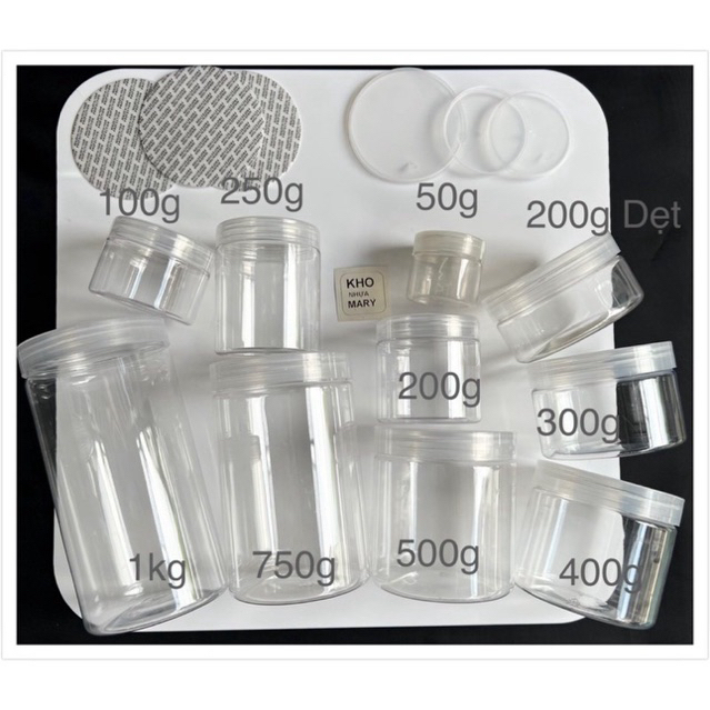 Hũ pet nắp vặn trong suốt kèm seal dán miệng+hút ẩm