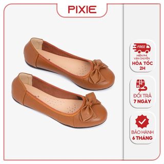 Giày Búp Bê Da Thật Đế Bệt Siêu Êm Gắn Nơ Pixie X424