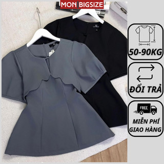Áo bigsize nữ kiểu cổ tròn đắp ren tay phồng che khuyết điểm vải cotton dự tiệc đi chơi MON big size 50 - 90kg
