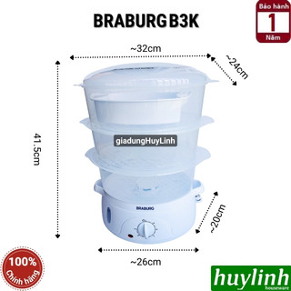 Nồi hấp 3 tầng Braburg B3L - 8.5 lít [[B3K mẫu mới]
