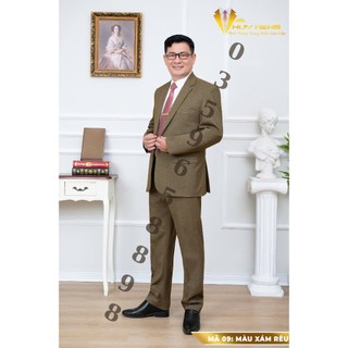 Bộ Vest Nam Trung Tuổi Hồng Ngọc cao cấp, Bộ Vest Trung Niên dáng suông hai khuy ( Tặng Cà Vạt )