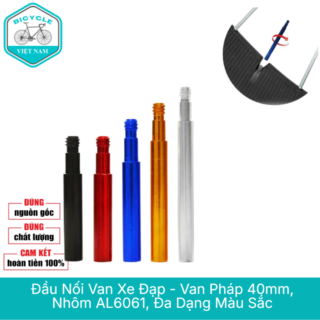 Đầu Nối Van Xe Đạp – Van Pháp 40mm Nhôm AL6061, Nhiều Màu Thời Trang
