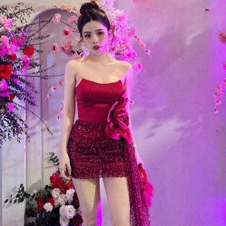 Đầm cup đính hoa hồng eo xinh xắn nhà KT Clothing