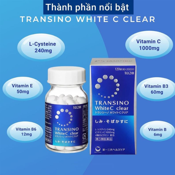 Viên Uống Trắng Da Transino Nhật Bản 240 Viên Chính Hãng - White C Clear 120v Giúp Sáng Da