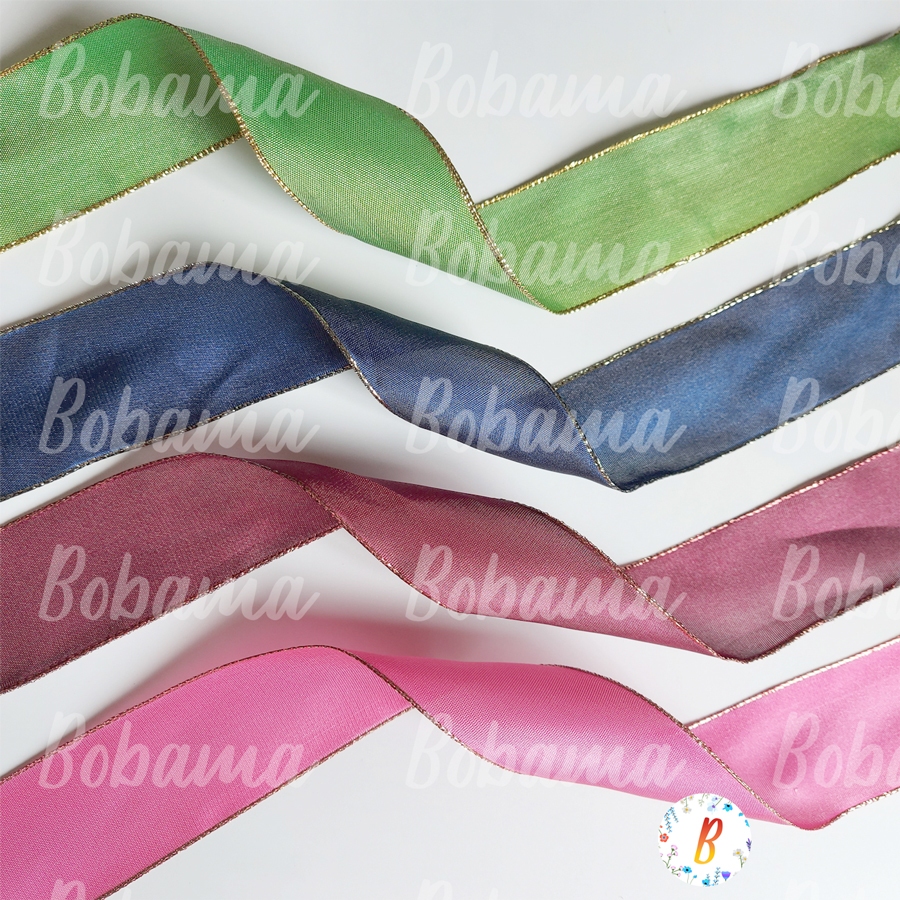 Dây ruy băng lụa viền nhũ 4cm ( giá 3m )