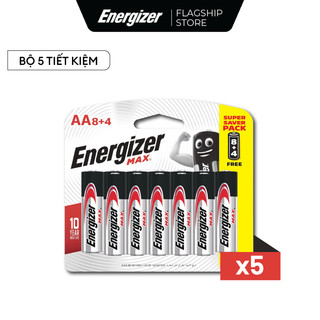 Bộ 5 vỉ pin aa energizer max e91 bp8+4 - vỉ 8 tặng 4