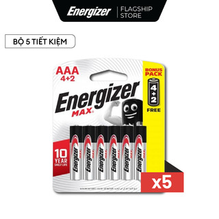 Bộ 5 vỉ pin aaa energizer max e92 bp4+2 - vỉ 4 tặng 2