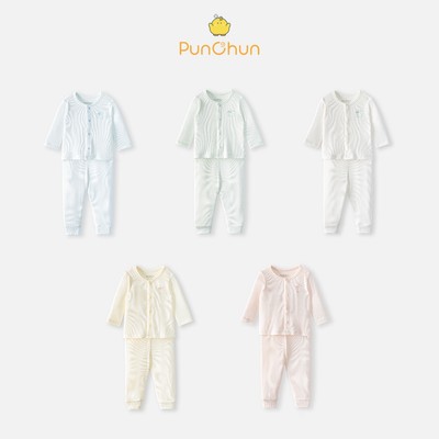 [PUNCHUN 0-6M] Bộ quần áo dài cúc giữa thun tăm Tea cho bé sơ sinh Punchun